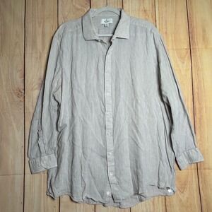 Buttoned Down Button Up Shirt Mens 3XL Gray Linen Blend Fitted Coastal Luxury